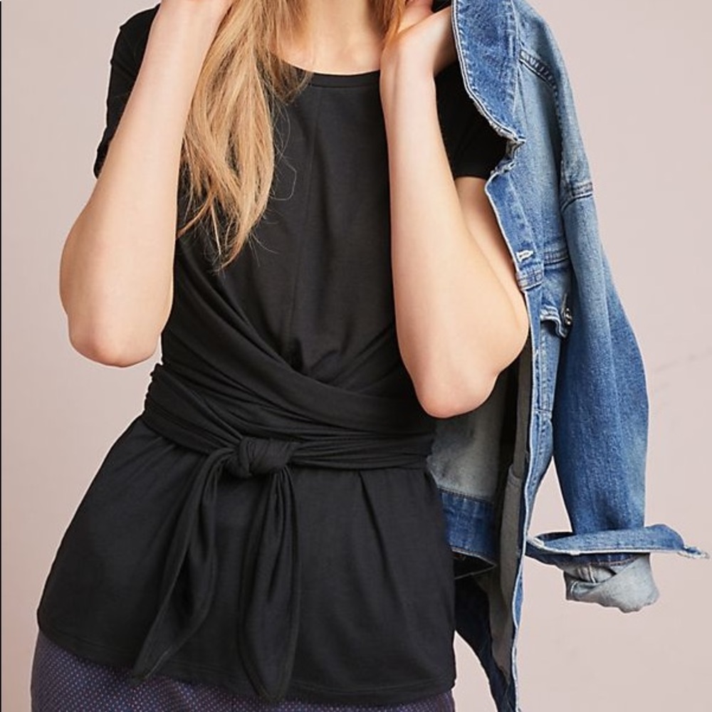 Anthropologie Vanessa Virginia Black Wrap Tee